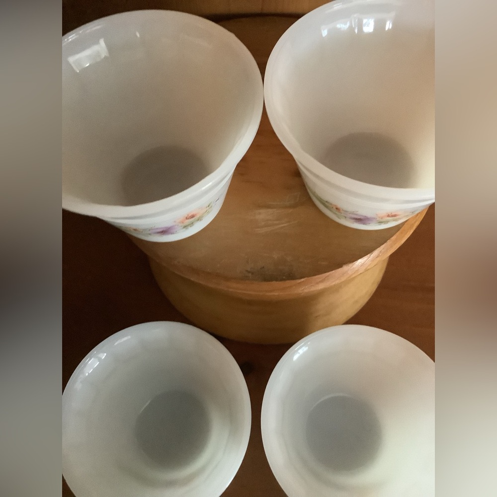 Vintage Indopal Milk Glass Floral Ramekins Set of 4 | Custard Cups Dessert Bowls - Picture 4 of 6